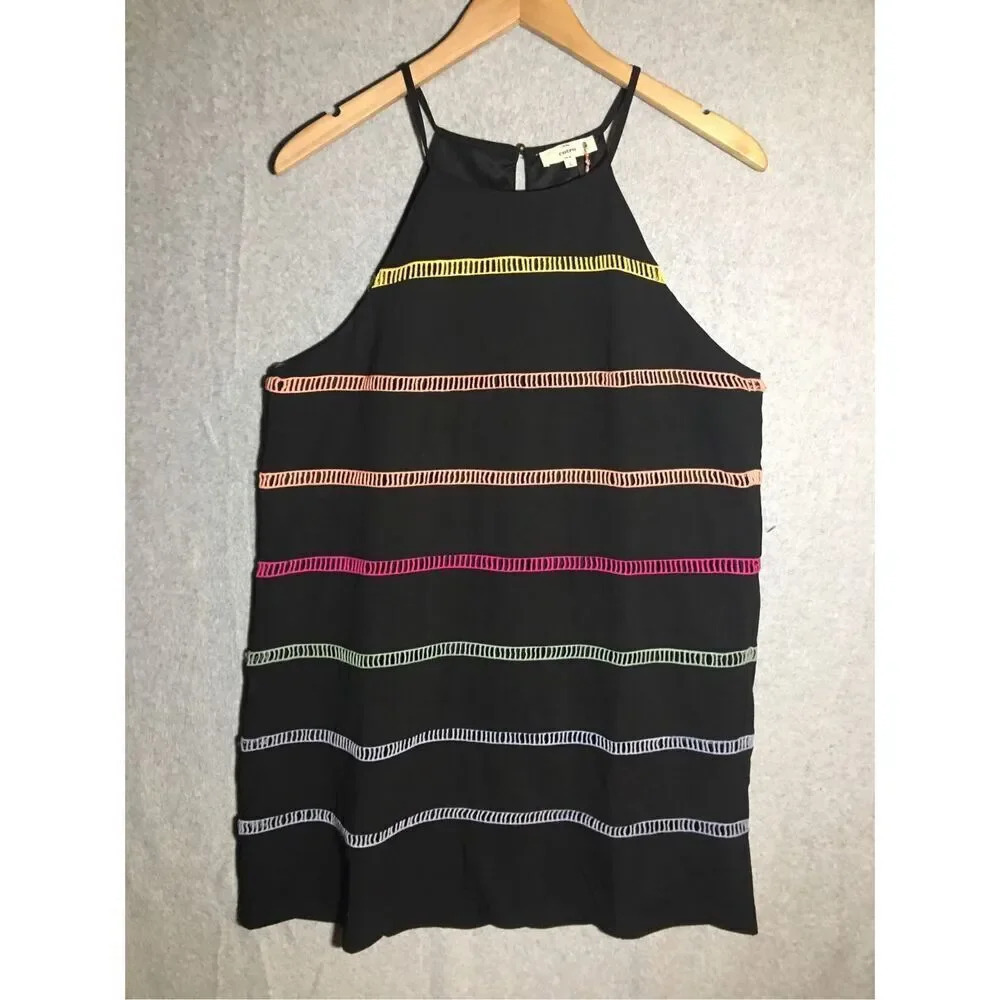 Womens NWT Entro Dress Black Colorful Crochet Paneling Striped Dress Eras Tour